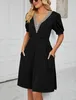 ASKSA Damen Kleider Sommer Kurzarm V-Ausschnitt kleid mit Produktbild-Vorschau 4
