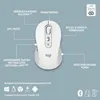 A white Logitech mouse with feature callouts and text descriptions on a light gray background. Anteprima dell’immagine prodotto