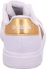 The back view of a white Adidas sneaker with gold accents. Produktbild-Vorschau