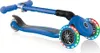 A blue three-wheeled scooter with LED lights on the wheels, shown on a white background. Anteprima dell’immagine prodotto