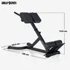 A black hyperextension bench with dimensions indicated by lines and text. Produktbild-Vorschau