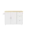 A white kitchen island with a wooden countertop against a white background. Náhľad obrázku produktu