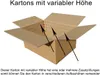 An open cardboard box with arrows indicating adjustable height. Produktbild-Vorschau