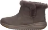 A side view of a single gray boot with faux fur trim. Voir les images du produit