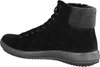 Side view of a black leather high-top boot with a gray felt collar. Anteprima dell’immagine prodotto