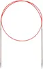 A pair of circular knitting needles with a red cable, isolated on a white background. Produktbild-Vorschau