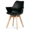 A black modern dining chair with wooden legs on a white background. Produktbild-Vorschau