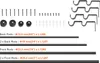 A flat lay image showing various components of a double curtain rod set, including screws, wall anchors, rod holders, and different sizes of curtain rods. Produktbild-Vorschau