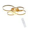 A modern gold LED ceiling light with five rings and a remote control. Náhled obrázku produktu