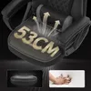 Close-up view of a black gaming chair seat, highlighting its width and breathability features with animated arrows and text. Náhľad obrázku produktu