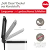 A product image showing a white trash can with its lid opening, accompanied by text and icons describing its features. Náhľad obrázku produktu