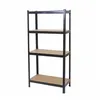 A black metal shelving unit with four brown shelves, shown against a white background. Náhled obrázku produktu