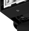 Close-up view of the underside of a black plastic mounting bracket with a white component visible above it. A screw is visible in the bracket. Voir les images du produit