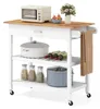 A white kitchen cart with a wooden top, filled with kitchenware and decorative items. Náhled obrázku produktu
