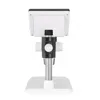 A digital microscope on a white stand, viewed from the back. Produktbild-Vorschau