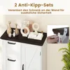 A close-up view of the top of a white and dark brown cabinet, decorated with various cat figurines and decorative objects. An inset image shows how to attach an anti-tip safety strap to the wall. Anteprima dell’immagine prodotto