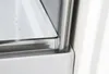 A close-up view of the edge of a shower enclosure, showing the glass panel and metal frame resting on a white base. Produktbild-Vorschau