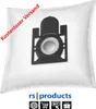 A white vacuum cleaner bag with a black adapter piece in the center, set against a plain white background. Produktbild-Vorschau