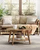 Living room interior with a coffee table in front of a sofa, with a large window in the background. Produktbild-Vorschau