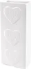 A white ceramic vase with three embossed hearts. Voir les images du produit