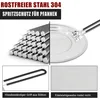 A split image showing raw materials (metal rods) on the left and a finished product (splash guard) on the right, with close-ups of a handle and mesh at the bottom. Produktbild-Vorschau