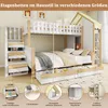 A bunk bed with a house-like design, featuring storage solutions and detailed callouts. Anteprima dell’immagine prodotto