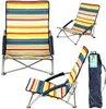 Collage of a striped camping chair in different positions and a carrying bag. Produktbild-Vorschau