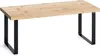 A simple shelf with a bamboo top and black metal legs, isolated on a white background. Produktbild-Vorschau