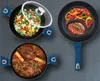 A collage of three different cooking scenes in pots and pans, showcasing food preparation. Náhled obrázku produktu