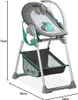 A baby bouncer seat with a storage basket underneath, shown with dimensions indicated. Produktbild-Vorschau