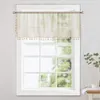 A sheer valance with tassels hangs across the top of a window. Produktbild-Vorschau