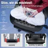 A person sitting cross-legged on a gaming chair, holding a game controller. The image highlights features of the chair with text and diagrams. Anteprima dell’immagine prodotto