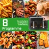 A collage of food items and a black air fryer, with text overlay. Produktbild-Vorschau