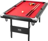 A VEVOR brand portable and foldable billiard table with a red felt surface, billiard balls, cues, and nets, set against a white background. Produktbild-Vorschau
