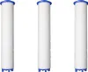 Three white shower filter cartridges with blue caps are arranged vertically against a white background. Produktbild-Vorschau