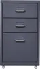 A gray metal filing cabinet with three drawers and silver handles, shown from the front with casters on the bottom. Podgląd zdjęcia produktu
