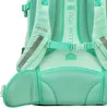 Close-up view of the back of a mint green backpack, showing straps, buckles, and mesh padding. Produktbild-Vorschau