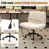 A collage showing a white office chair with different features highlighted, including adjustability and mobility. The background shows a modern office setting. Produktbild-Vorschau