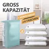 A large vacuum storage bag is shown next to a stack of four pillows, with marketing text overlaying the image. Náhled obrázku produktu