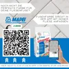 Marketing image promoting a Mapei app for choosing grout colors, featuring a QR code, product packaging, and a smartphone displaying the app interface. Produktbild-Vorschau