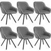 Six gray upholstered chairs with black legs arranged in two rows of three. Voir les images du produit