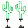 2er Set Kaktus Solar Gartenstecker – wasserdichte Neon LED Produktbild-Vorschau 1