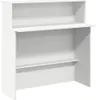 A white reception desk with shelves, shown from the front against a white background. Anteprima dell’immagine prodotto