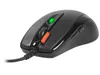 A black computer mouse with a green LED light and an orange button is shown against a white background. Anteprima dell’immagine prodotto