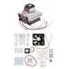 A collection of electronic cooling components, including heatsinks, fans, and a thermoelectric cooler, arranged on a white background. Náhled obrázku produktu