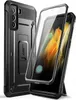 A black phone case with a built-in stand and a separate screen protector is shown against a white background. Náhled obrázku produktu