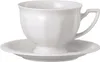 A white porcelain teacup and saucer set. Produktbild-Vorschau