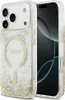 A clear shot of an iPhone case with glitter inside, showing the MagSafe ring and the Guess logo. Voir les images du produit