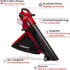 A red and black Einhell leaf blower with various features highlighted by text labels and lines. Produktbild-Vorschau