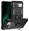 A black phone case with a ring stand is shown from multiple angles, with a phone inside one of the cases. Produktbild-Vorschau